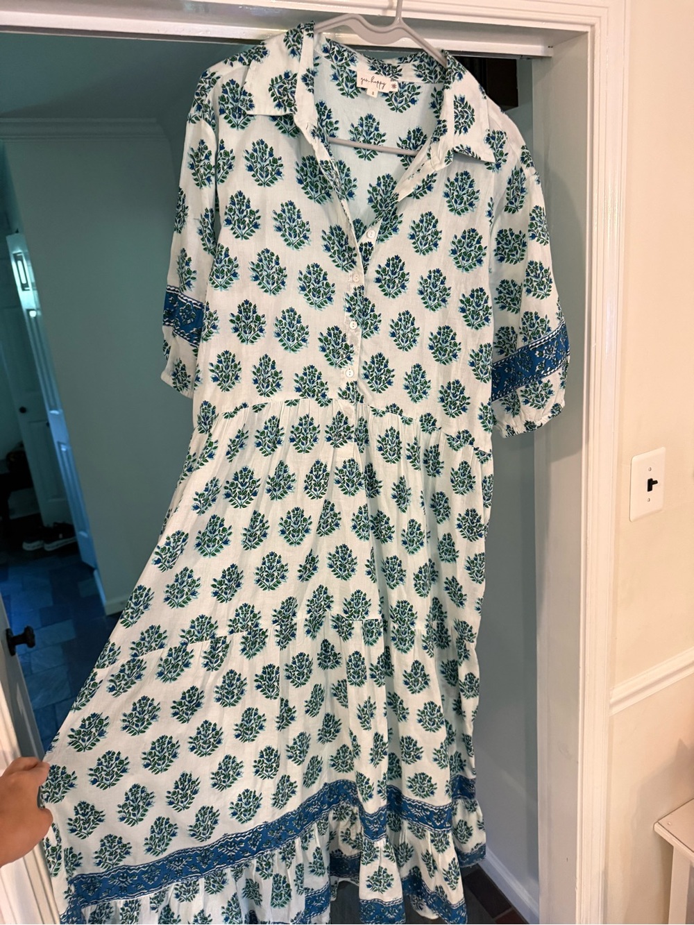 Blue Floral Button-Front Casual Maxi Dress